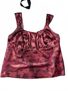 Self Esteem Cami Fairy Tank Top Womens XL Burgundy Paisley Satin Square Neck Y2K